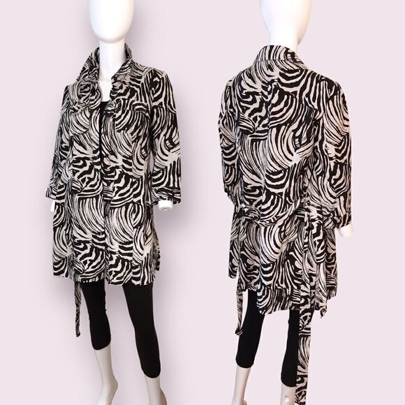 Style & Co Linen Zebra Print Wrap Jacket Long Black White - Picture 1 of 7